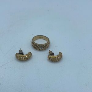 VTG Avon filigree basket weave goldtone ring sz 6 & rhinestone cluster earrings
